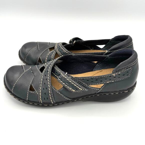 Clarks Bendables Ashland Spin Navy Leather Mary Jane Flats Size 5 like new - Picture 3 of 8
